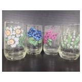 Four Floral theme drinking glasses