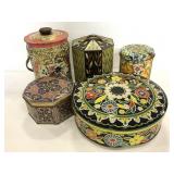 Lot of five vintage pretty tins
