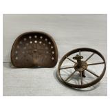Rustic metal tractor seat & wagon wheel