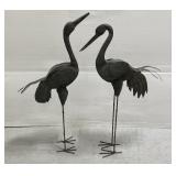 Pair of tall sculpted metal yard birds