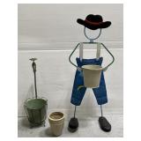 Metal farmer plant stand & planter buckets