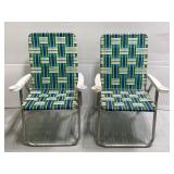 Pair of vintage folding web-strap lawn chairs