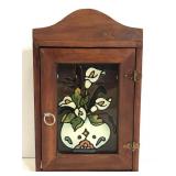 Vintage Puebla Mexico glass front wood key cabinet