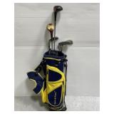 Lot of 5 vintage golf clubs in U of M golf bag