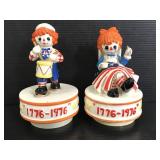 Two Vintage Raggedy Ann & Andy musical boxes