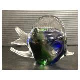 Blue and green clear glass paper weight