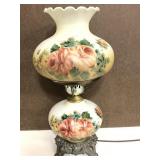 Hand painted vintage hurricane table lamp