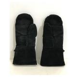 Pair of black genuine leather mitten gloves
