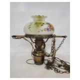 Vintage hanging lamp with painted glass shade