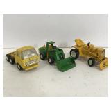 Lot of 3 metal bulldozers and tractor toys