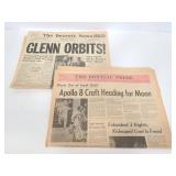 Glenn Orbits! & Apollo 8 vintage newspapers