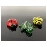 Miniature art glass creature trio