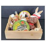 Collection of vintage pins, figures and patches