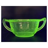 Uranium depression glass handled serving dish