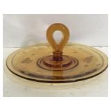 Vintage etched glass amber serving piece