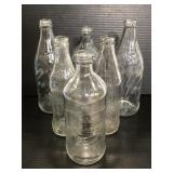 Six vintage Pepsi/Coca-Cola glass bottles