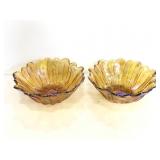 Two sunflower pattern carnival glass bowls
