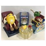 Three vintage retired M&M dispensers & ornament