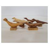 Six signed carved wood small bird figures