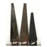 Three vintage assorted crosscut handsaws
