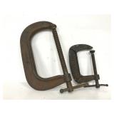 Two assorted iron wood clamps