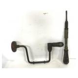 Vintage auger drill and yankee no30 screwdriver