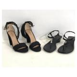 Two pairs of black strapped heels