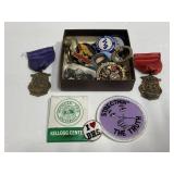 Collection of vintage pins, patches, & matches