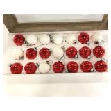Twenty-One red and white glass Christmas ornaments