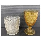 Vintage pressed glass & amber glass goblet