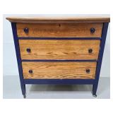 Vintage 3-drawer chest dresser w/ blue accents