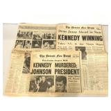 Three John F. Kennedy 1960/1963 newspapers