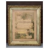 Antique 1907  Marriage certificate in gilt frame