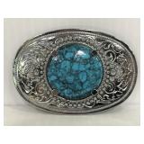 Vintage silver plate turquoise stone belt buckle