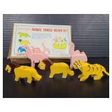Vintage wood animal candle holder set