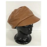 Brown leather beret hat