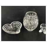 Lot of 2 cut glass pieces and 1 shot glass