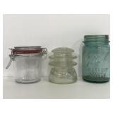Lot of three assorted glass jar items