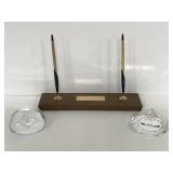 Vintage desk pen holder with 2 paper weights