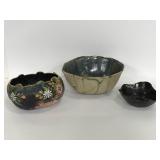 Lot of 3 assorted clay pottery bowls