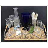 Basket tray w/ assorted glass pieces