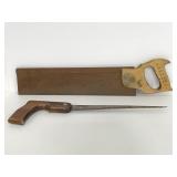 Two hand saws with wood handles