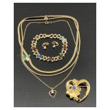 Vintage gold tone colored stone jewelry collection