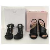 Two pairs of black strap heel shoes