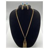 Vintage gold tone tassel necklace & earrings
