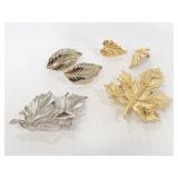 Leaf earrings and brooches