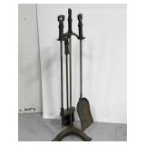 Vintage cast metal fireplace tools & stand