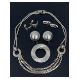 Collection of vintage earrings, brooch, & necklace