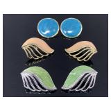 Three pairs vintage enameled metal earrings