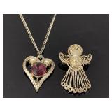 Rhinestone angel pin & Purple Heart necklace